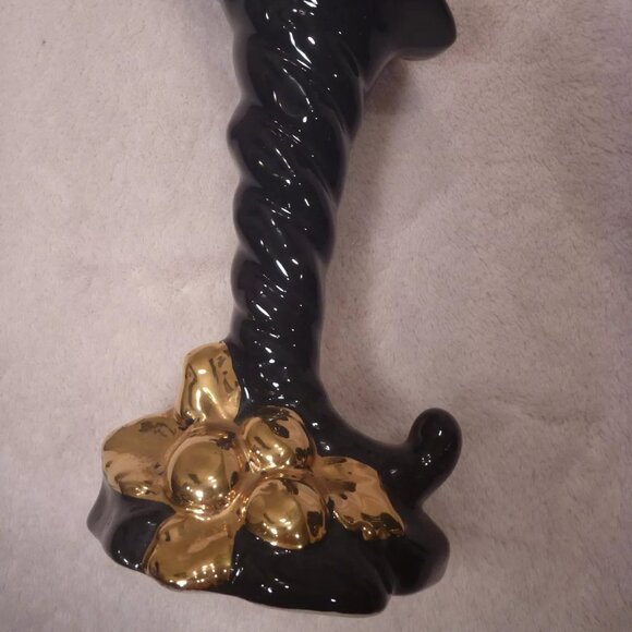 Art Pottery Vintage Lot Set Black Vases 22k Gold Floral Handmade Ceramic USA - Picture 10 of 13